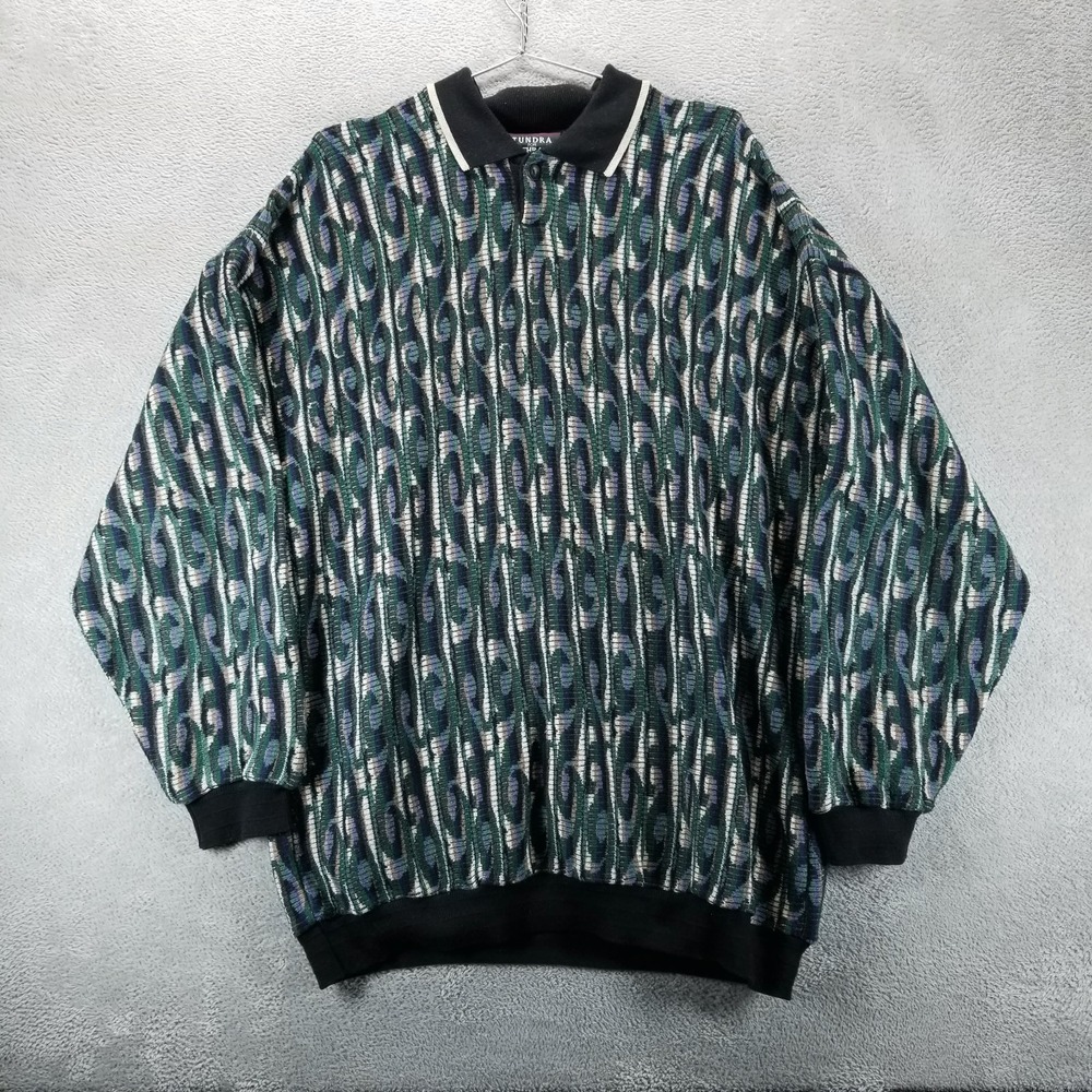 VTG Tundra‎ Canada Bachrach Sweater Mens XL Green Pullover Grandpa Geometric